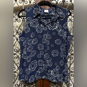 CAbi Navy and White Sleeveless Blouse